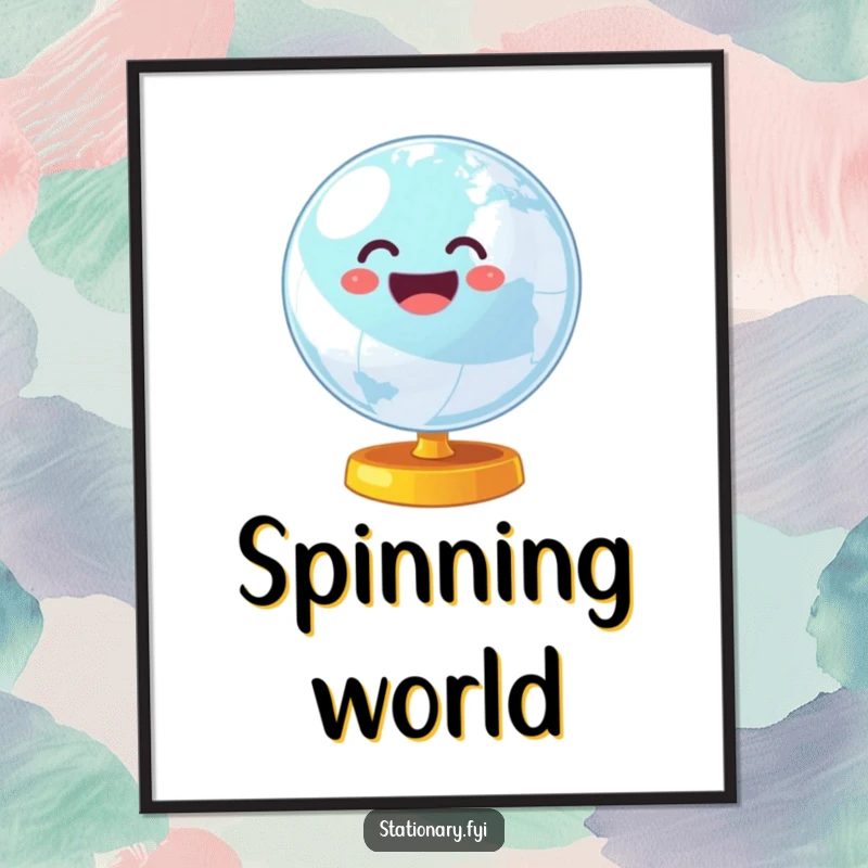 Funny digital art print of a wobbly globe spinning with cheerful energy, perfect for adding a fun, global touch.