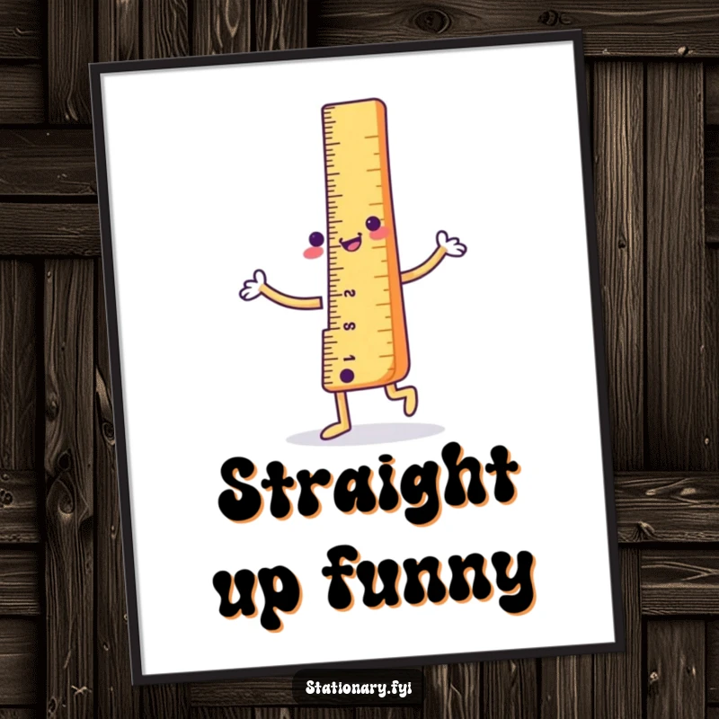 Funny Digital Art Print: A straight and happy ruler character in a jaunty dance, perfect for humorous and precise wall decor.