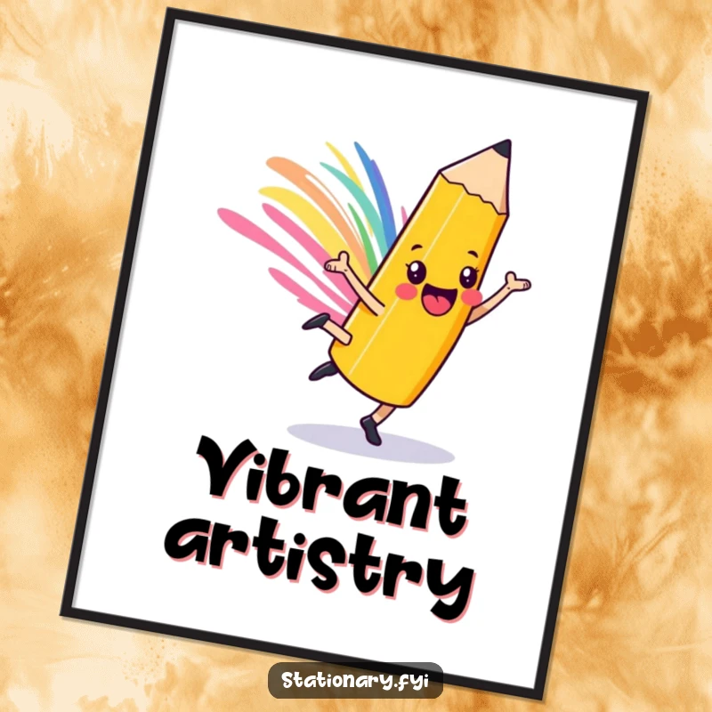 Funny playful pencil digital art print, cartwheeling character with a colorful streak, ideal for instant wall decor.