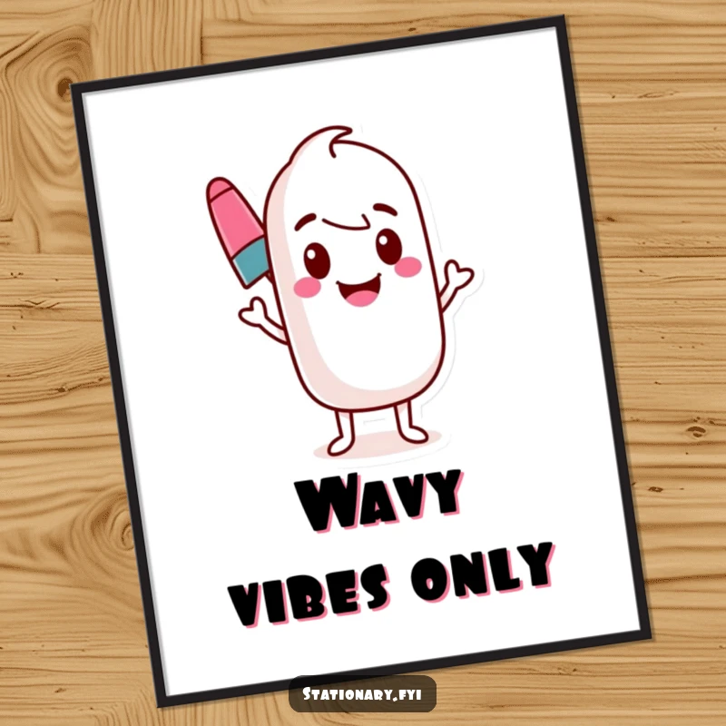 Funny marker digital art print of a bouncing marker character creating a vibrant, wavy line. Energetic artwork.