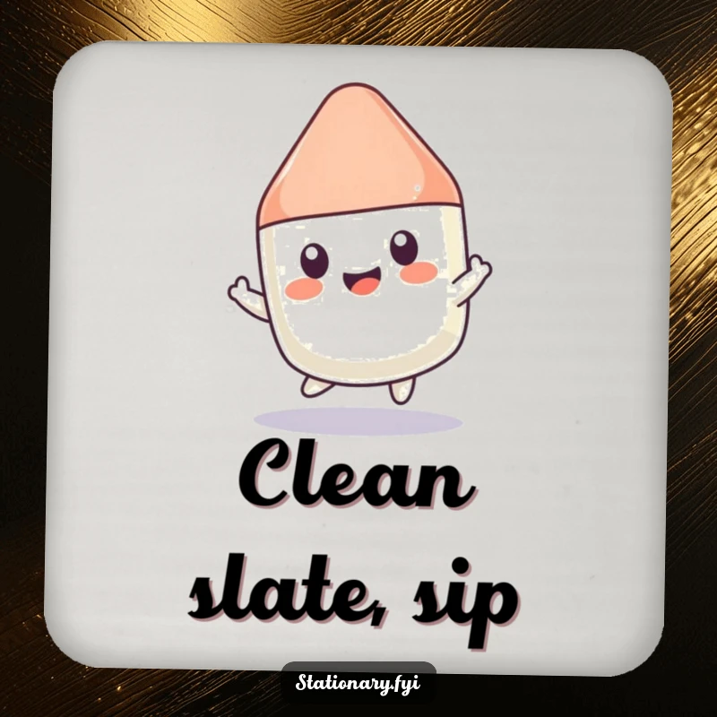 Funny Kawaii Eraser Coaster: A bouncing eraser character, adding playful humor and protecting your surfaces.