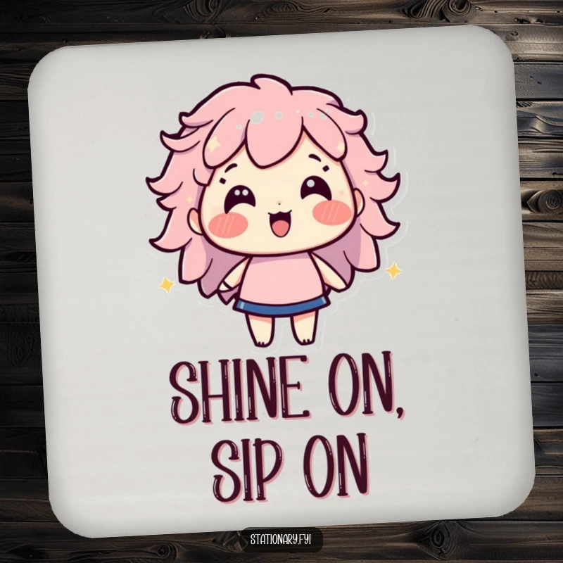 Funny drink coaster featuring a beaming highlighter character, adding a bright and humorous touch to surface protection.