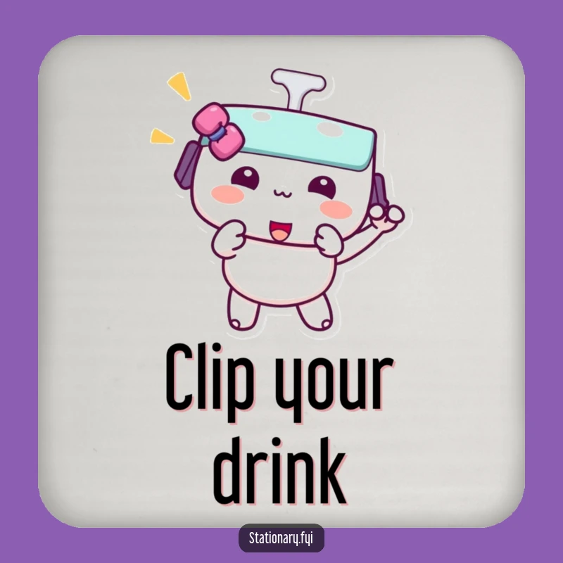 Funny Kawaii Binder Clip Coaster - Playful Pinch Drink Gift
