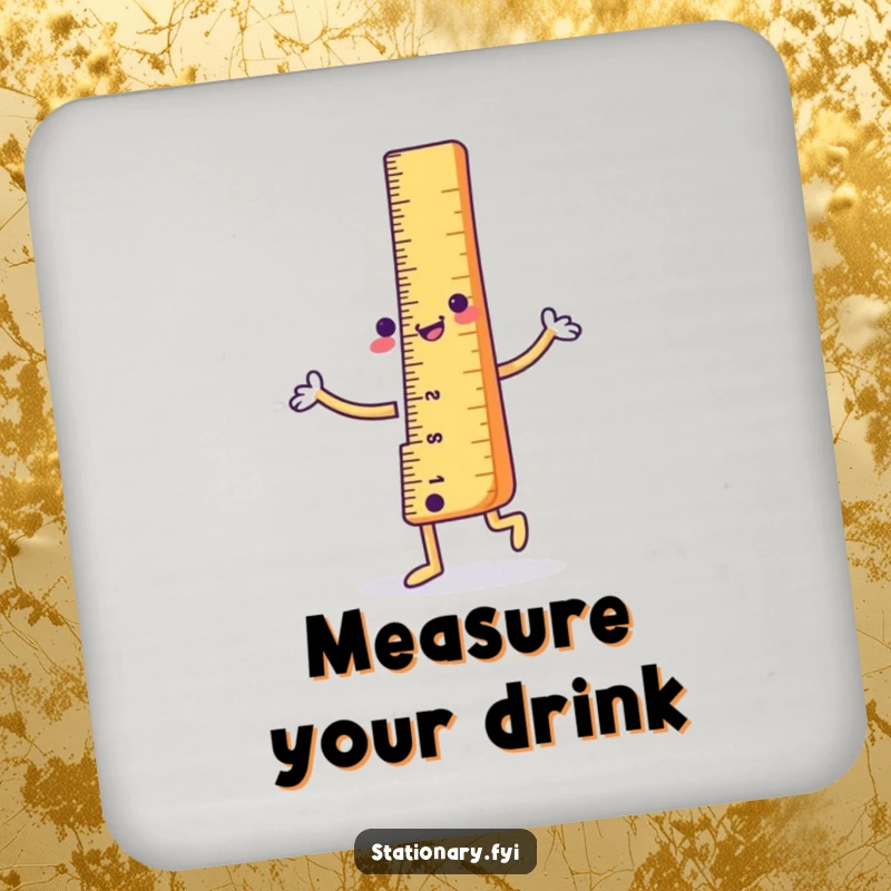 Funny Coaster: A happy ruler character dancing with straight lines, protecting surfaces with a humorous and eye-catching design.