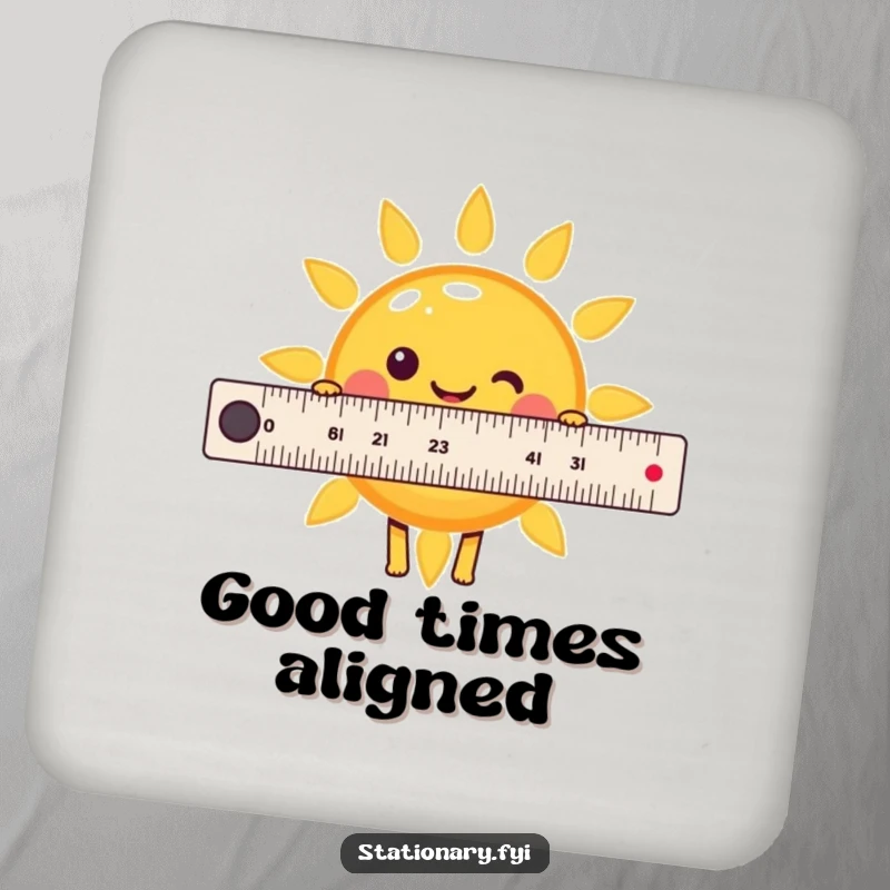 Funny Kawaii Ruler Sun Coaster, designed for humorous surface protection and as a funny gift.