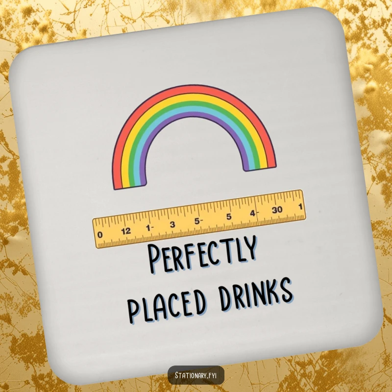 Funny coasters: A playful ruler measures a colorful rainbow arc, offering protective and stylish accents.