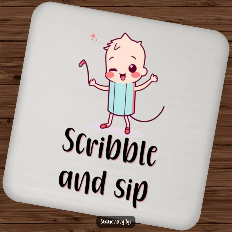 Funny Kawaii Pencil Coaster: A dancing pencil character with wiggling lead, adding humor and artistic flair to your drinks.