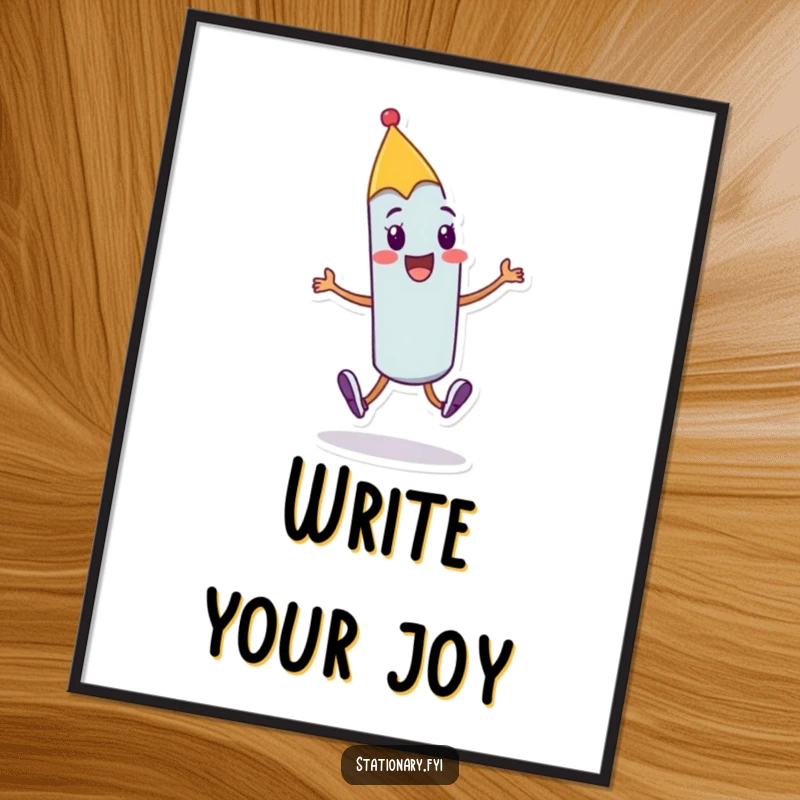Funny cheerful pen poster featuring a character doing a joyful skip with a flourish, bringing vibrant and humorous creative vibes.