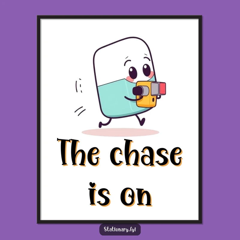 Funny Eraser Chase Poster: Hilarious Wall Art for Desk or Study Area