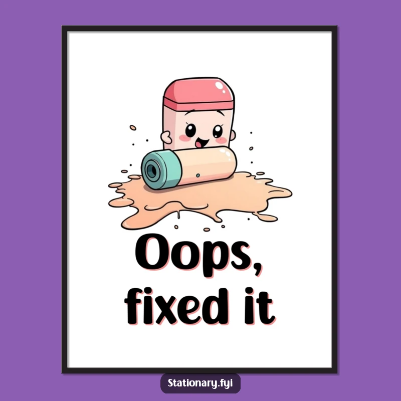 Funny Eraser Cleaning Ink Spill Poster, Whimsical Wall Art for Any Room