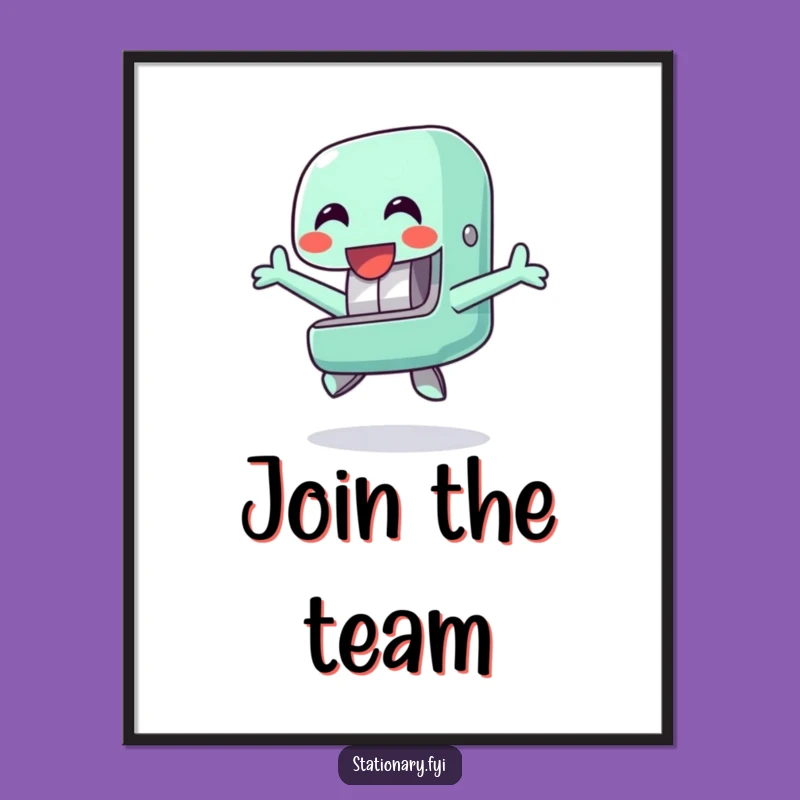 Funny Happy Stapler Poster - Cheerful Jump Art Print for Office Decor