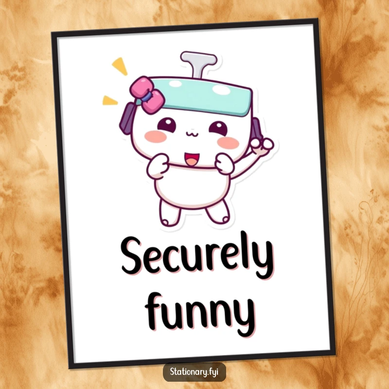 Funny kawaii binder clip poster displaying a character in the act of a playful pinch, symbolizing secure and humorous holding.