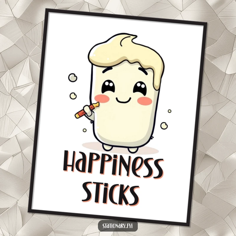 Funny Kawaii Glue Stick Poster smearing a vibrant, joyful line, adding humorous and creative wall art, great for gifts.