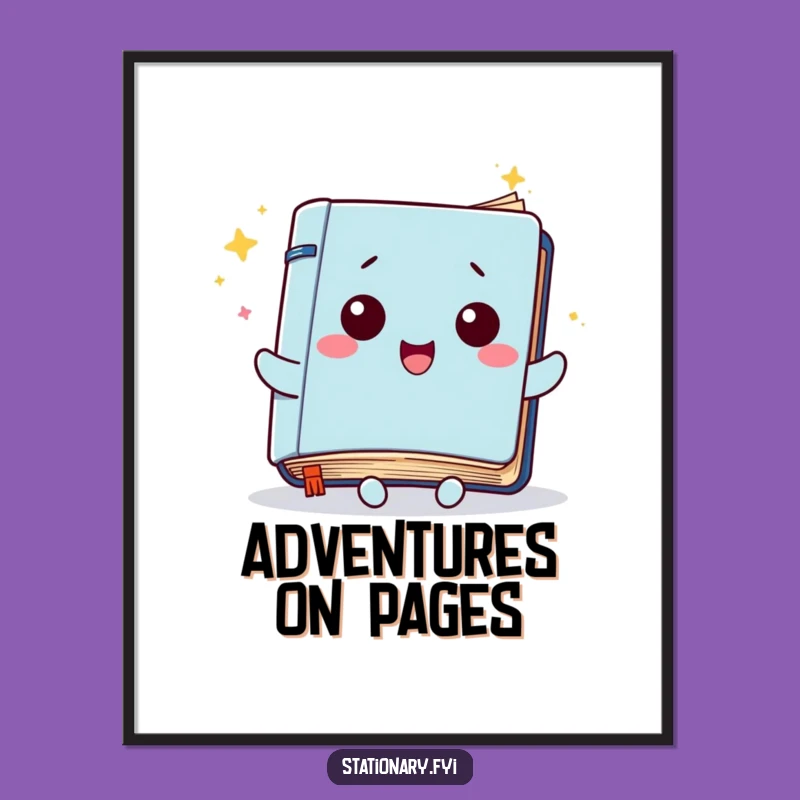 Funny Kawaii Notebook Poster: Fluttering Pages Art, Inspirational Wall Decor Funny Gift