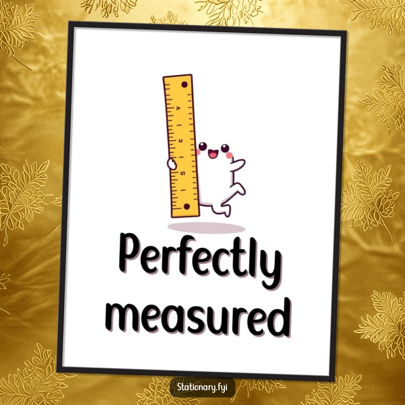 Funny kawaii ruler poster displaying a character in mid-cartwheel, symbolizing playful movement and geometric accuracy.