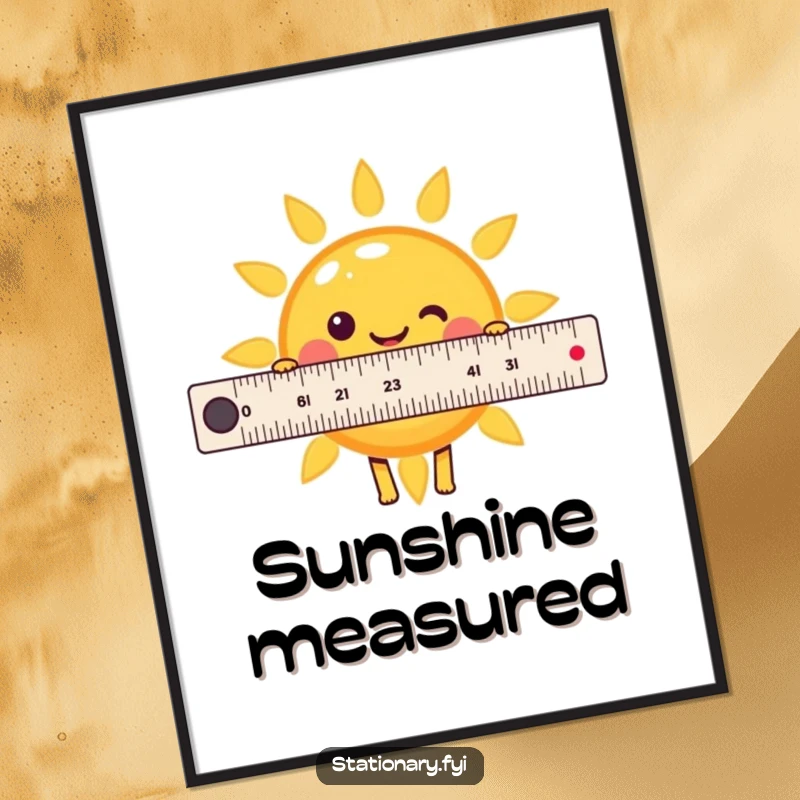 Funny Kawaii Ruler Poster cheerfully measuring a smiling sun, adding humorous and sunny wall art, great for gifts.