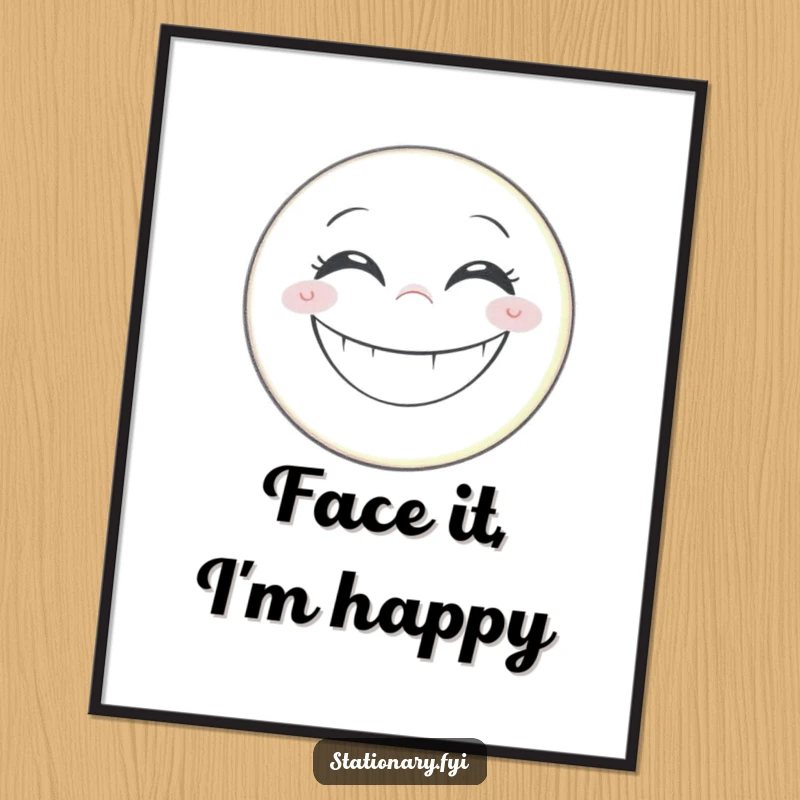 Funny poster depicting a grinning pencil diligently drawing a large, joyful smiley face, adding humor to decor.
