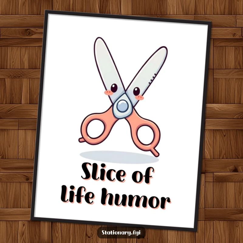 Funny Poster: A cheerful pair of scissors in a dynamic dancing pose, adding a humorous and artistic flair to any room.