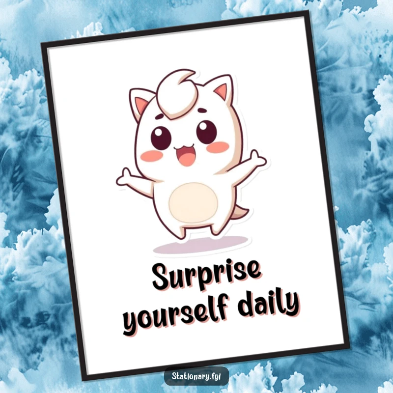 Funny Poster featuring a Kawaii staple remover character in a comical, surprised jump, perfect for adding a touch of humor.