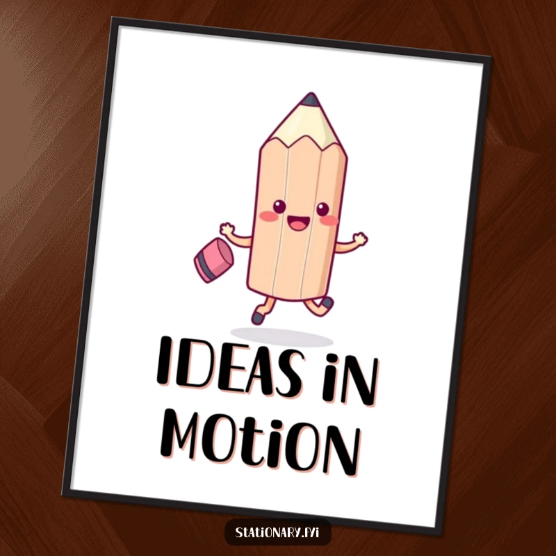 Funny Kawaii Pencil skipping with an eraser on this vibrant poster, a humorous celebration of school and stationery.