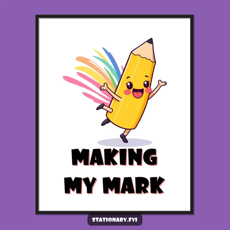 Funny Playful Pencil Poster: Cartwheel Art Character Fun Decor Gift