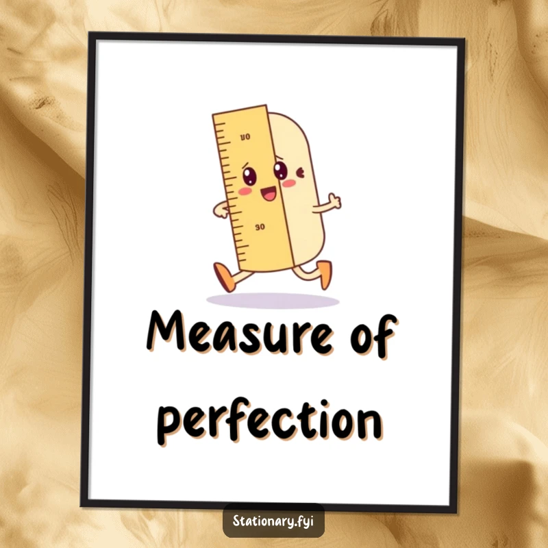 Funny poster of a wobbly ruler character doing a jaunty walk, leaving a straight line, adding geometric humor.