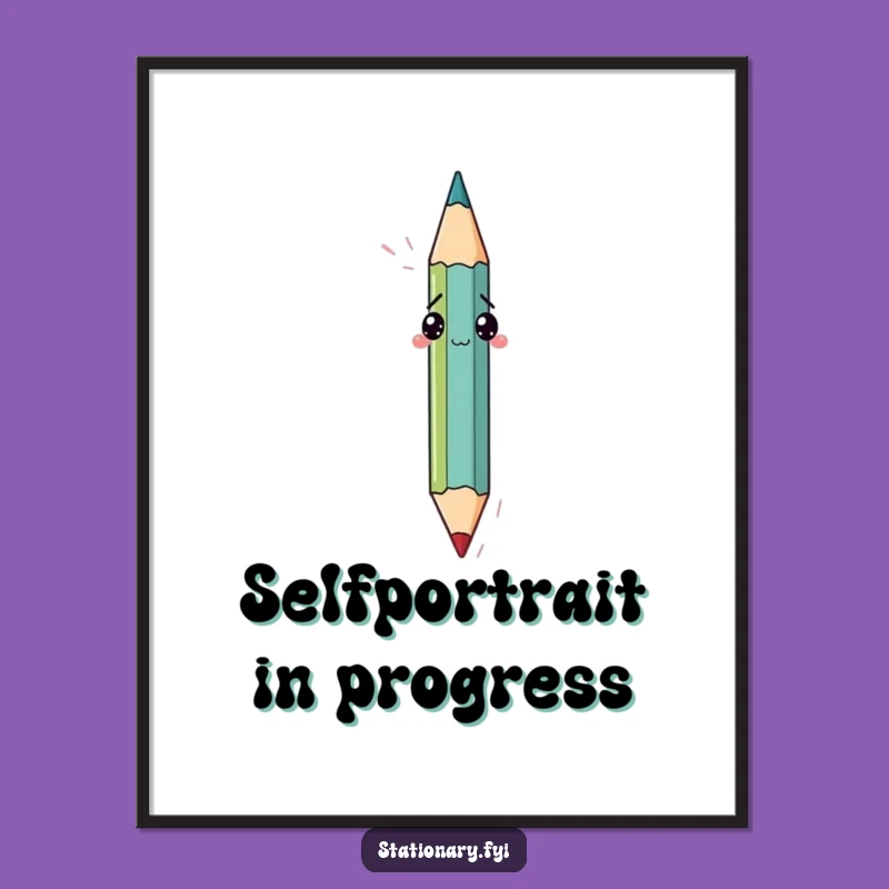 Funny Bewildered Pencil Drawing Itself Poster, Whimsical Art for Your Walls