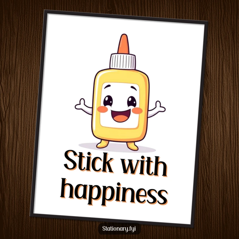 Funny Poster: A grinning glue bottle character doing a comical wobble, adding humorous and sticky art to any room.