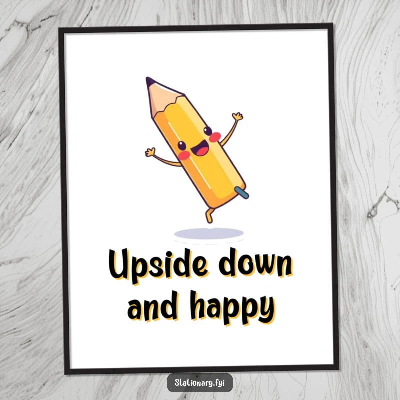 Funny Poster of a pencil doing a cartwheel with an eraser, bringing energetic stationery humor to any wall.