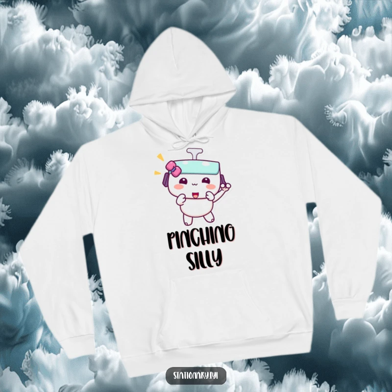 Funny kawaii binder clip hoodie featuring a cute character performing a playful pinch, embodying secure, fun-loving comfort.