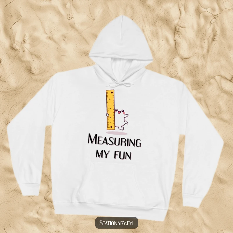 Funny kawaii ruler hoodie featuring a cute character performing a cartwheel, embodying precise, fun-loving comfort.