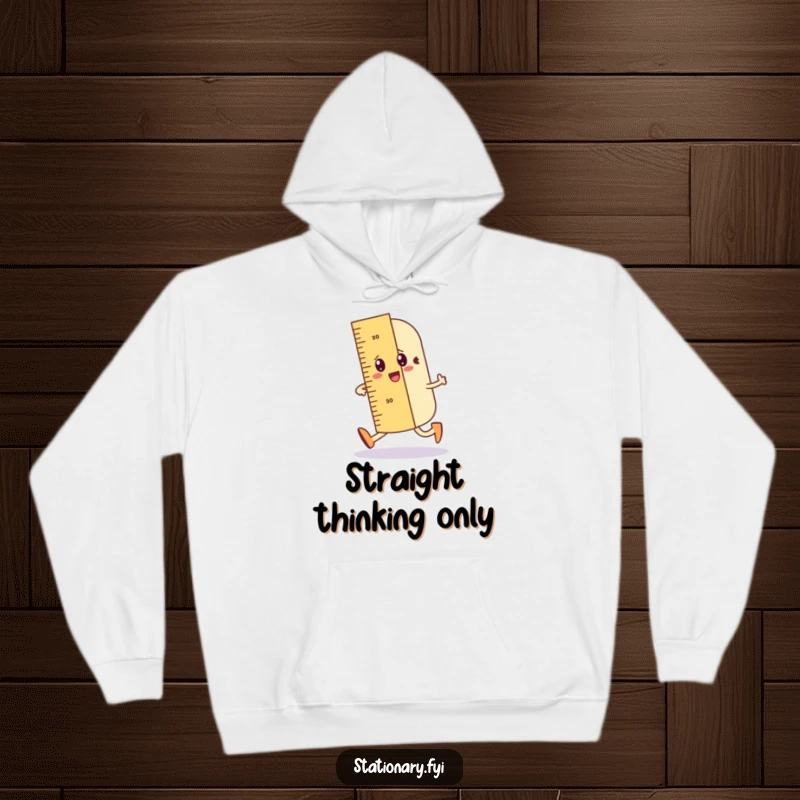 Funny hoodie featuring a wobbly ruler character jauntily walking and drawing a straight line, for cozy precision.