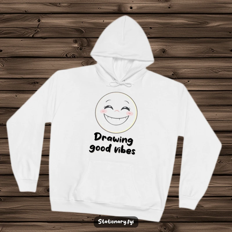 Funny hoodie showcasing a grinning pencil artistically rendering a huge, beaming smiley face, great for creative souls.