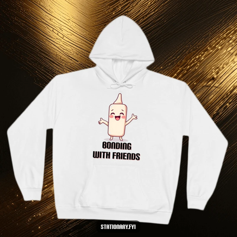 Funny Hoodie with a giggling glue stick spreading joy, offering cozy comfort and a humorous, sticky vibe, a great gift.