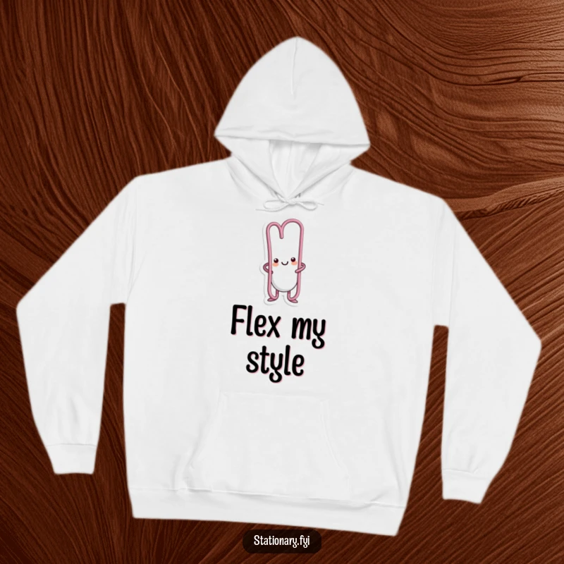 Funny kawaii paperclip character creatively contorting itself on this warm and humorous hoodie.