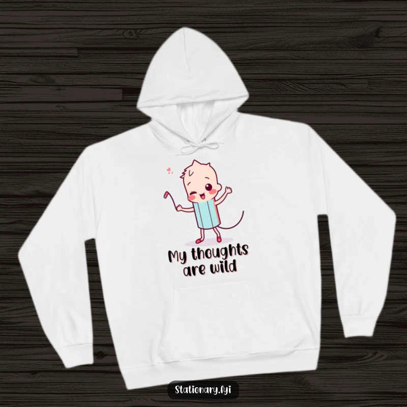 Funny Kawaii Pencil Hoodie: A cozy hoodie featuring a dancing pencil with a wiggling lead, full of playful energy.