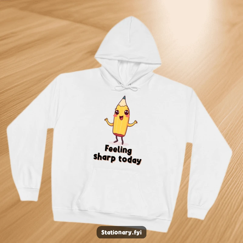 Funny Hoodie showcasing a cheerful pencil in a joyful jig, offering ultimate comfort and a hilarious, artistic vibe for a great gift.