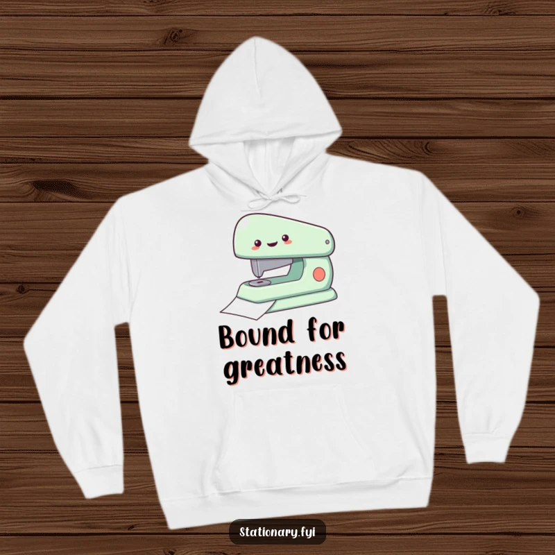 Funny Hoodie with a delighted stapler rapidly fastening paper, offering cozy comfort and a humorous, organized vibe, a great gift.