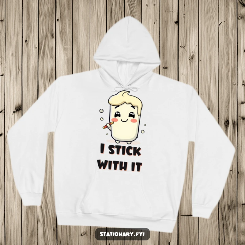 Funny Kawaii Glue Stick Hoodie smearing a joyful line, offering warm and humorous connection, perfect for gifting.