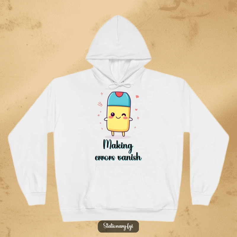 Funny Hoodie with a smiling eraser cleaning silly scribbles, offering cozy comfort and a humorous, tidy vibe, a great gift.