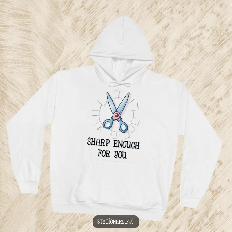 Funny Hoodie with playful scissors gleefully snipping paper, offering cozy comfort and a humorous, creative vibe, a great gift.