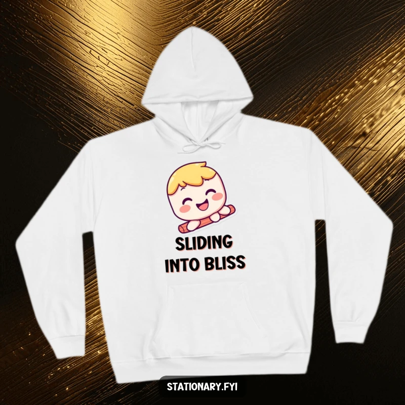 Funny kawaii glue stick hoodie featuring a smiling character in smooth motion, embodying cheerful, sticky comfort.