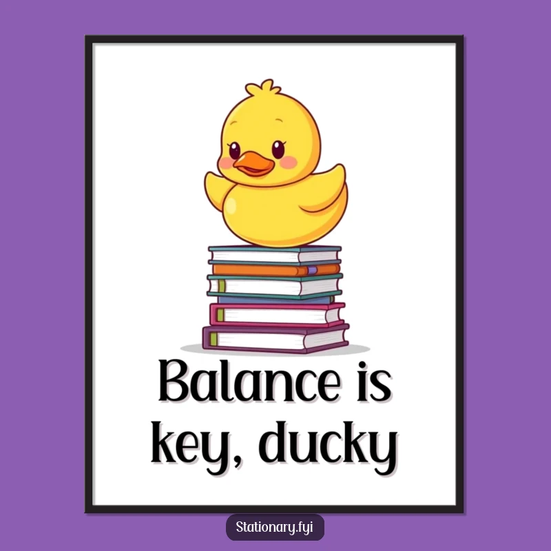 Free Printable Wall Art: Duck Balancing on Books, Quirky Decor Downloadable