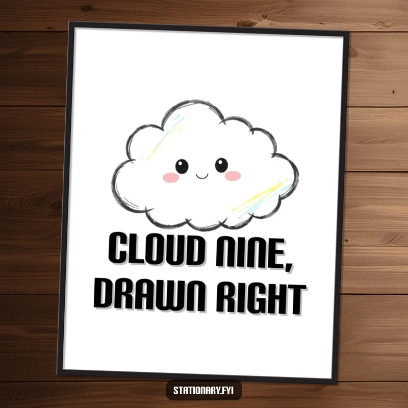 Funny Free Printable Wall Art: A focused crayon meticulously sketching a soft cloud, adding artistic charm to any room.