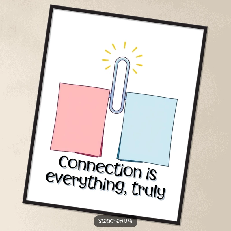 Funny Free Printable Wall Art: A beaming paperclip artfully links two colorful pages, symbolizing connection and office charm.