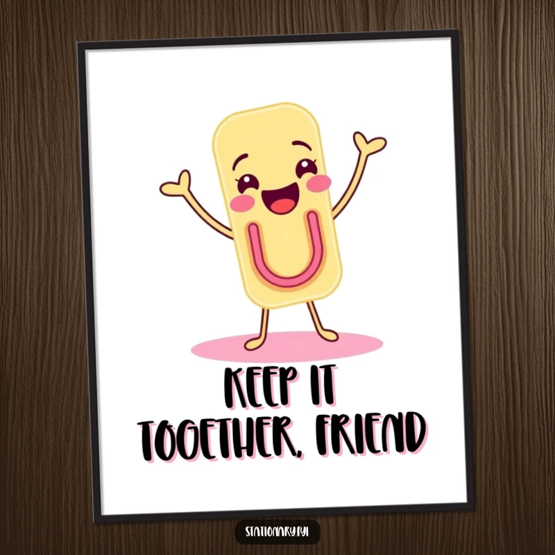 Funny Free Printable Wall Art: Playful paper clip character doing a happy shimmy, bringing joy to your space.