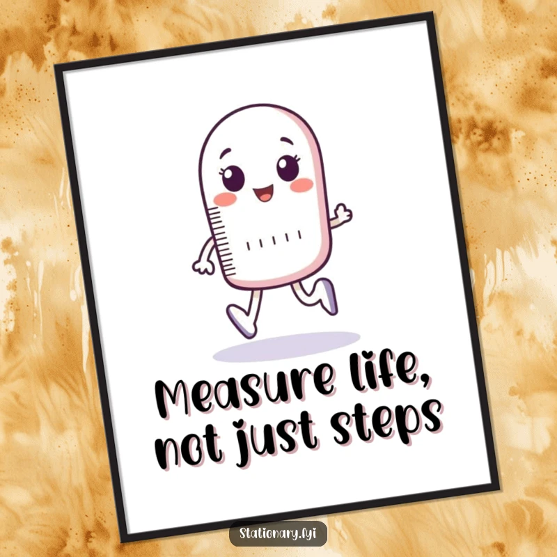 Funny Free Printable Wall Art: Bouncing ruler character measuring invisible footsteps, adding quirky humor to your decor.