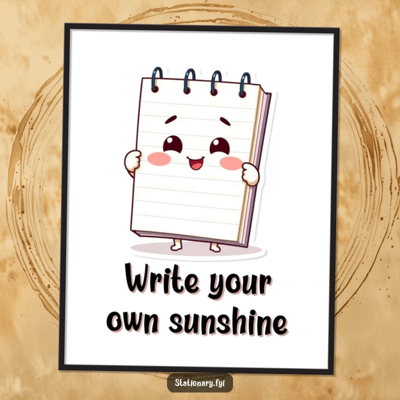 Funny Free Printable Wall Art: A delighted notepad character unfurling its pages with a cheerful expression, perfect for decor.