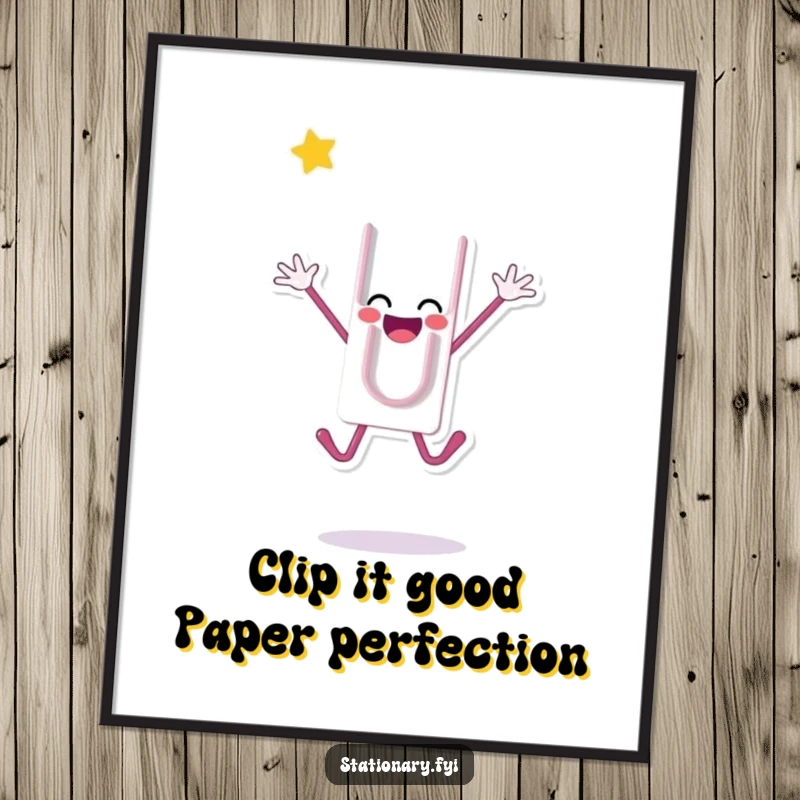 Funny Free Printable Paperclip Wall Art, a joyful paperclip character captured mid-leap, embodying enthusiasm and connection.