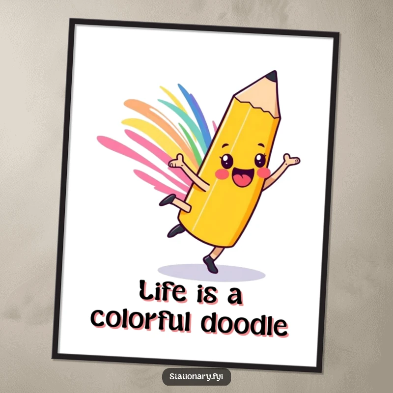 Free Printable Pencil Wall Art: A playful pencil character doing a cartwheel, leaving a dynamic and colorful streak.